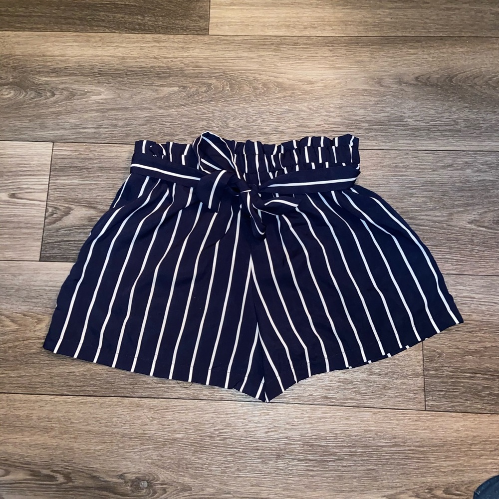 Navy Blue stripped paper bag shorts